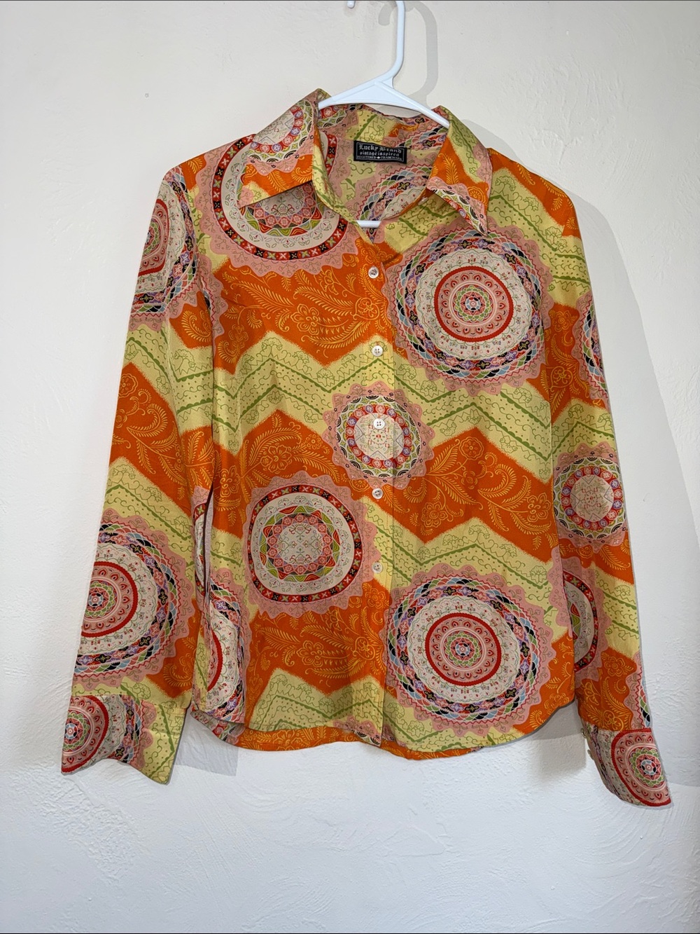 Lucky Brand Vintage Inspired Boho Paisley Button Down Blouse S